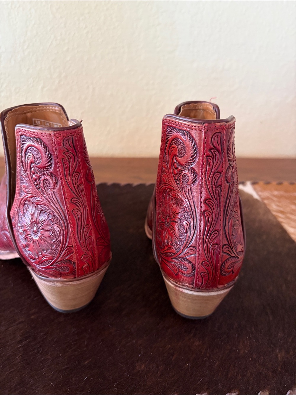 Myra Bag Red Tooled Floral Leather Ankle Booties - Picture 7 of 12